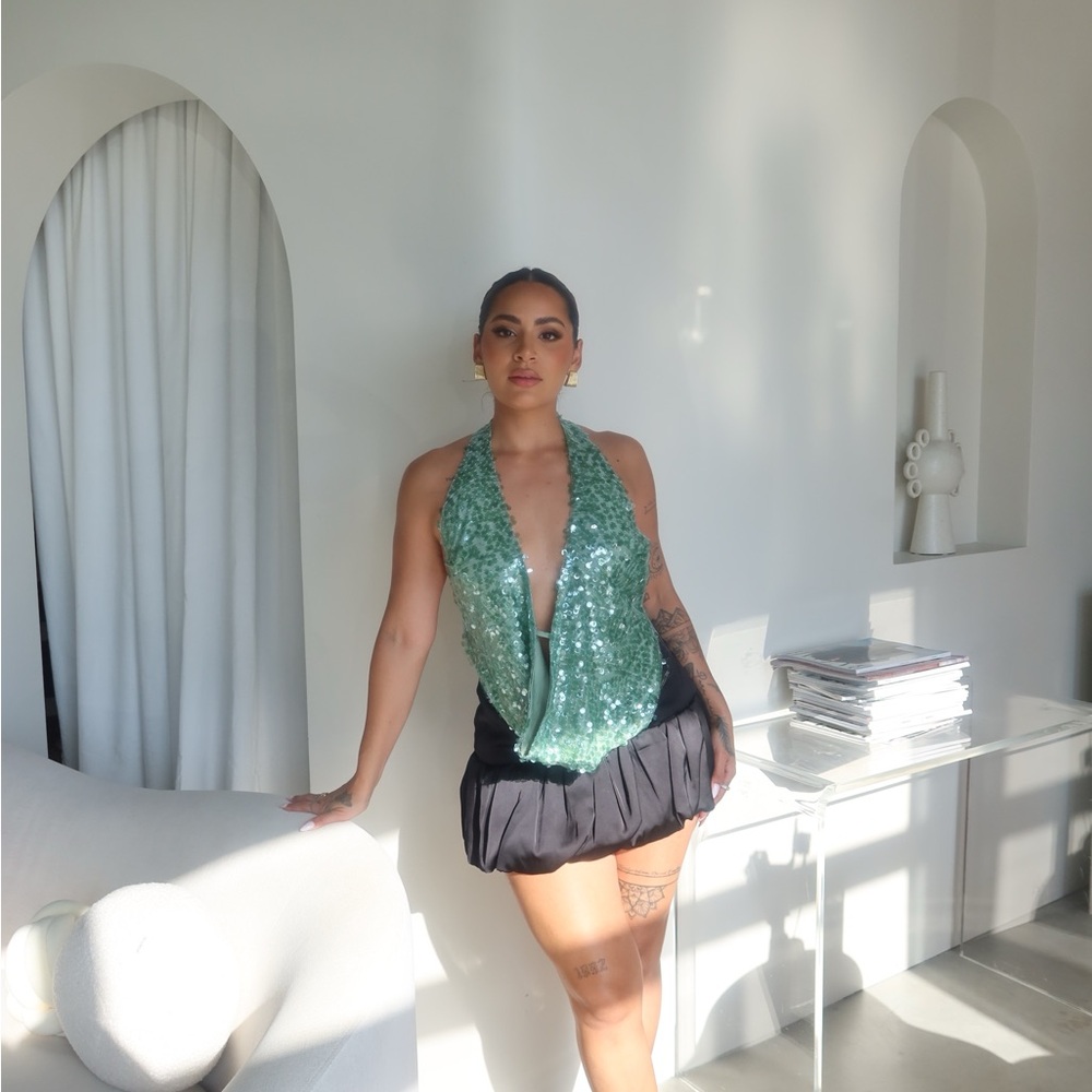 Peppermayo Green Sequin Halter Top